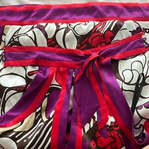 Bebe purple, red, white, brown and beige halter top.